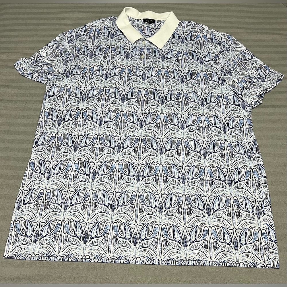 Express Paisley Pique Everyday Performance Polo Size XL Blue Black White Stretch